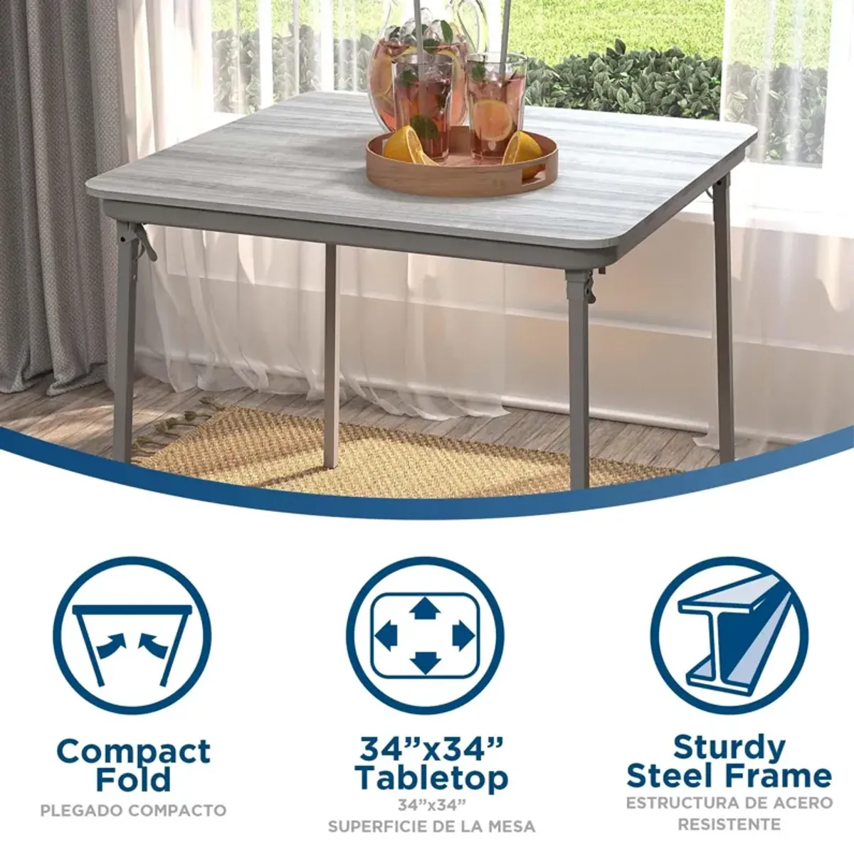 34" x 34" Square Folding Table With Melamine Top