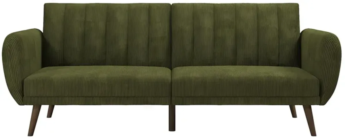 Brittany Futon with Vertical Channel Tufting and Curved Armrests