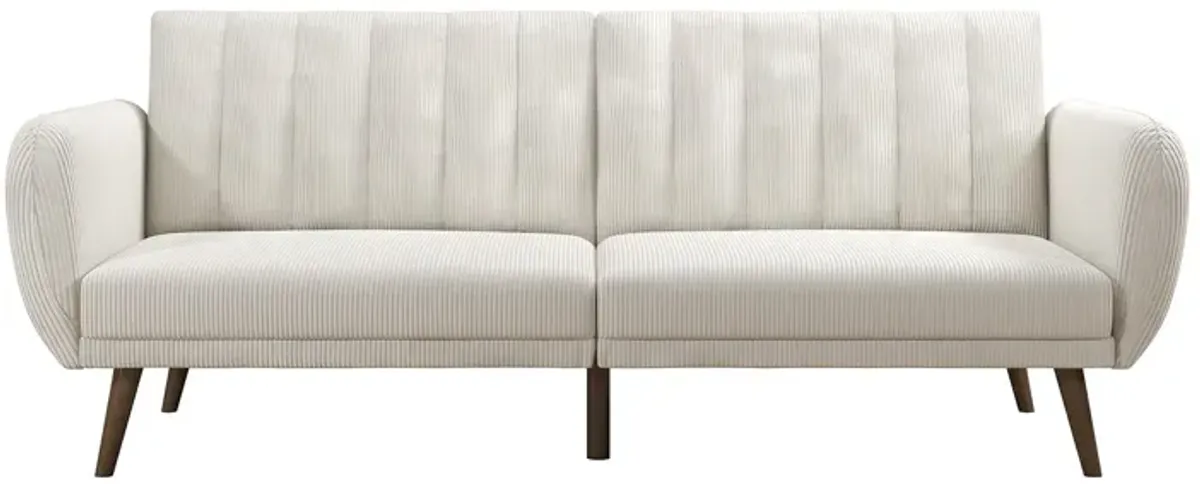 Brittany Futon with Vertical Channel Tufting and Curved Armrests