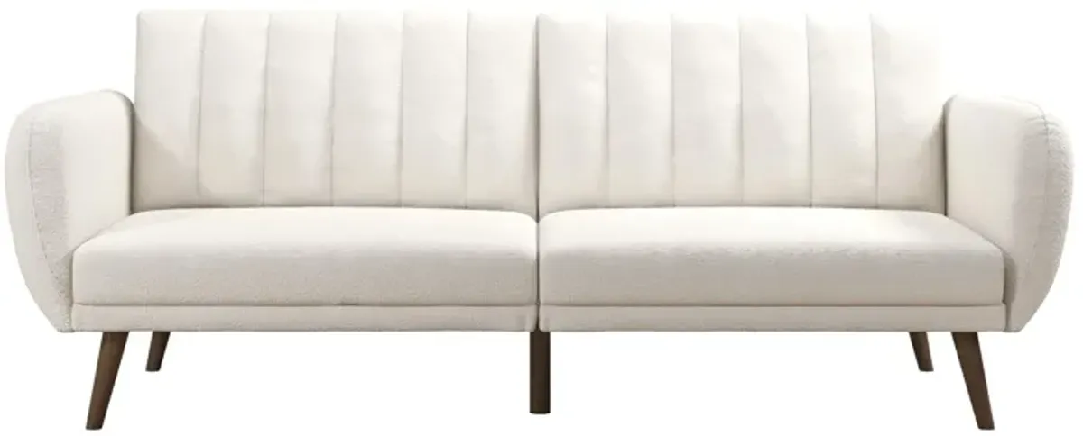 Brittany Futon with Vertical Channel Tufting and Curved Armrests