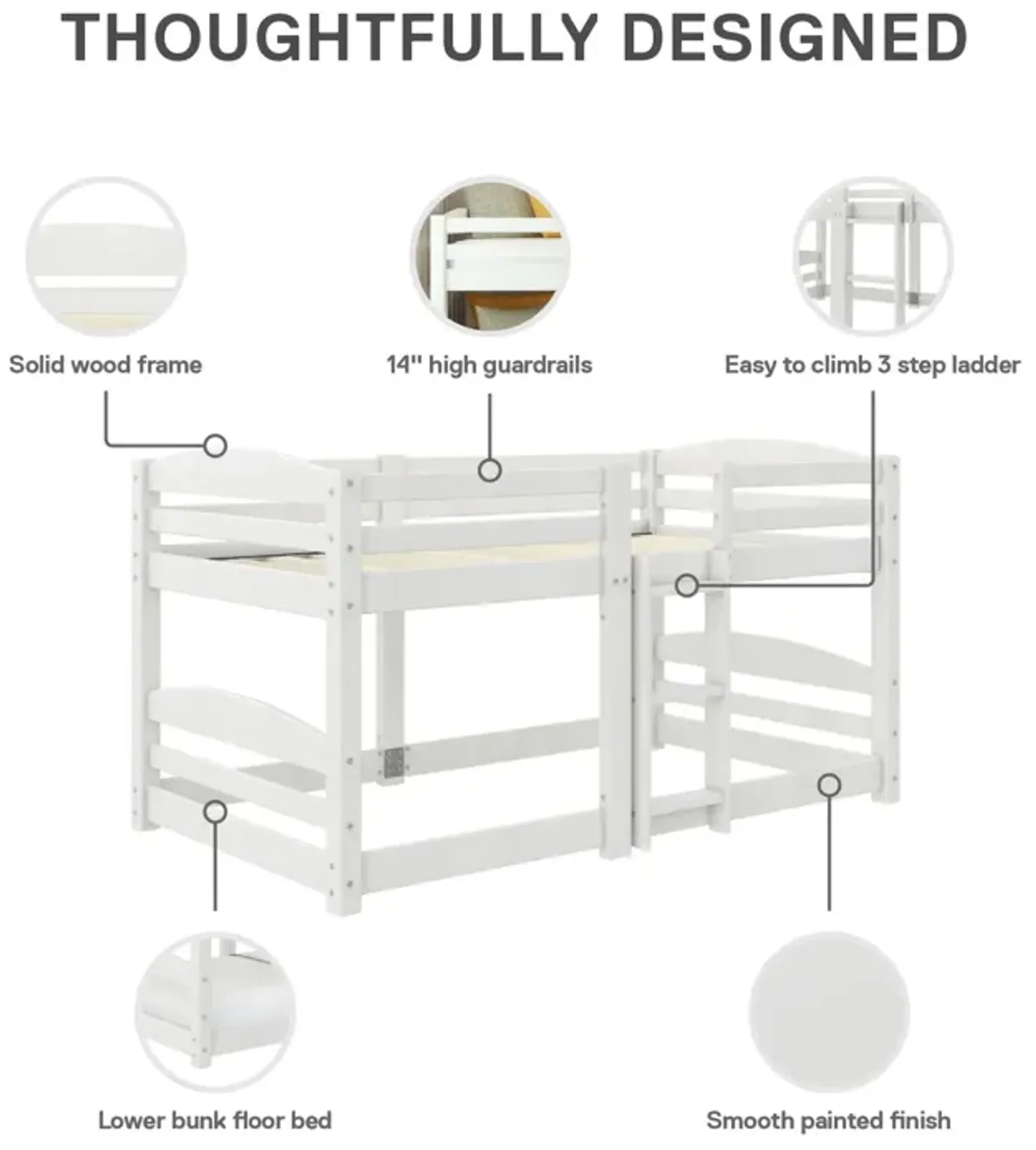 Birley Low Wood Bunk Bed with Integrated Ladder