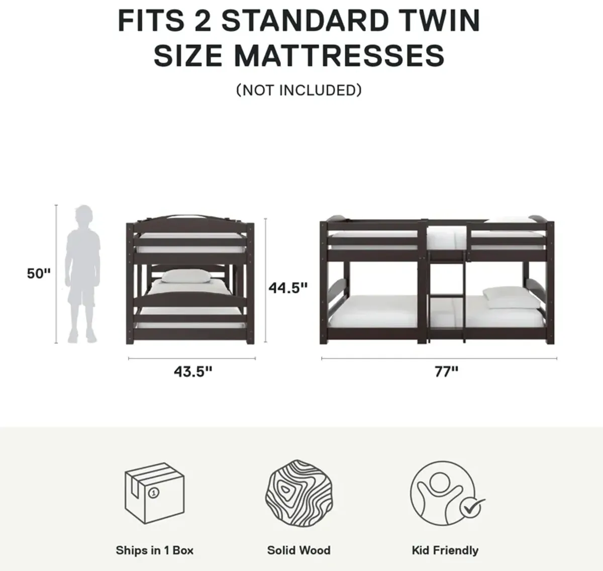 Birley Low Wood Bunk Bed with Integrated Ladder