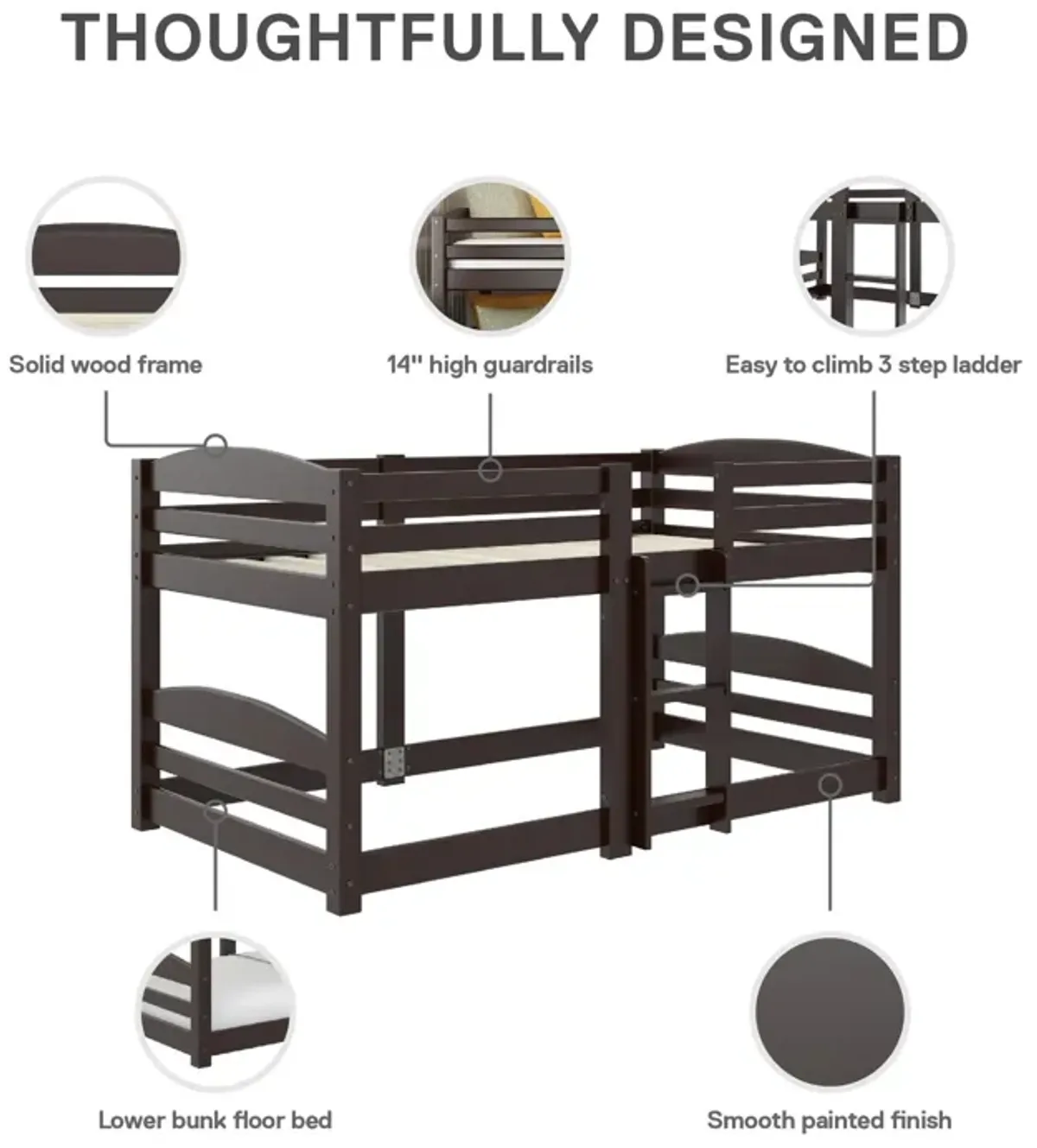 Birley Low Wood Bunk Bed with Integrated Ladder