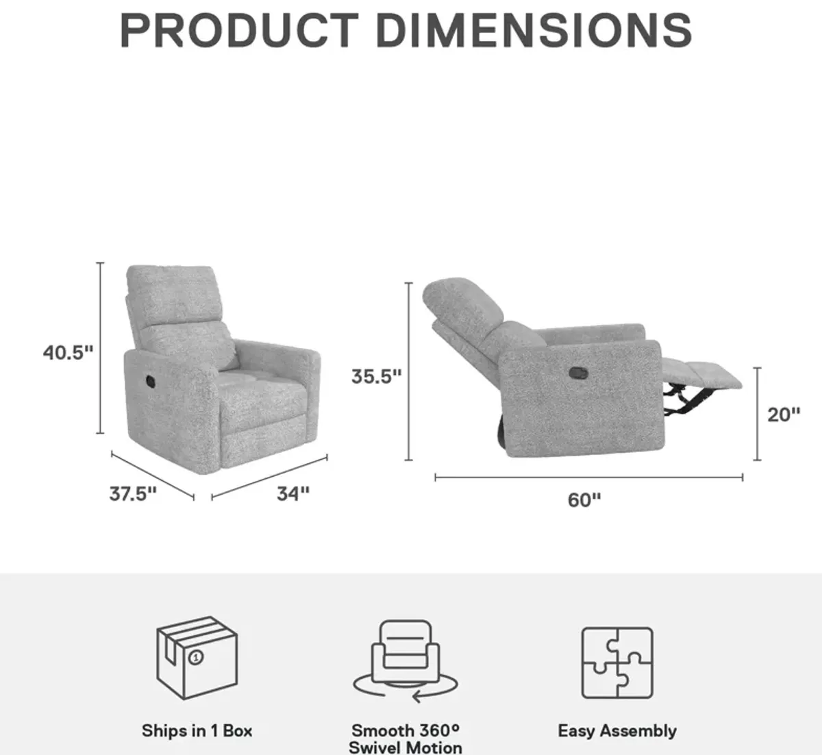 Lukas Upholstered Swivel Recliner Chair