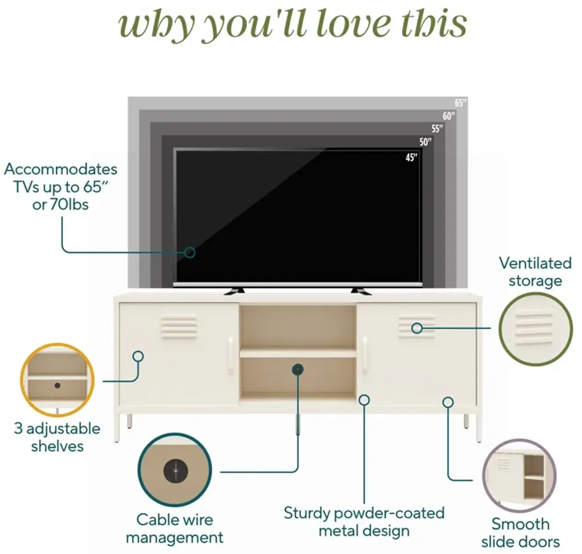 Cache Metal Locker-Style TV Stand for TVs up to 65"