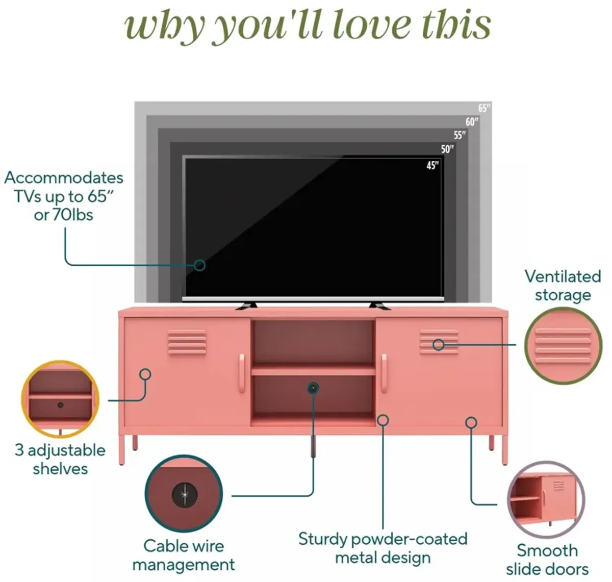 Cache Metal Locker-Style TV Stand for TVs up to 65"