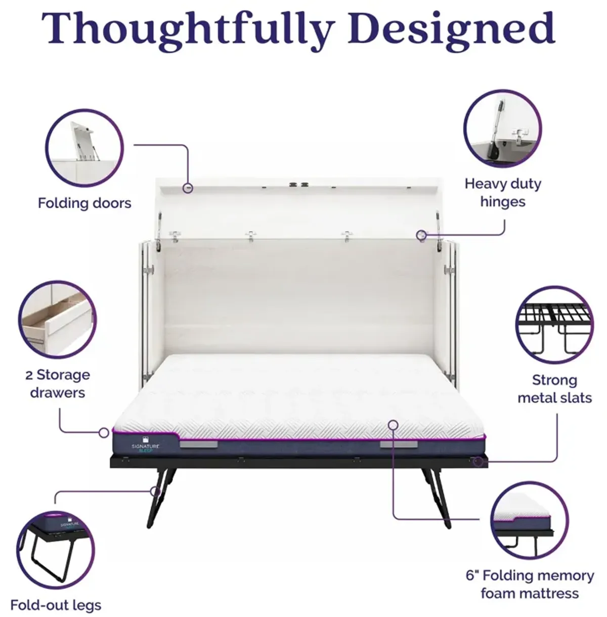 Paramount Trifold Cabinet Murphy Bed with Mattress and Storage Drawers