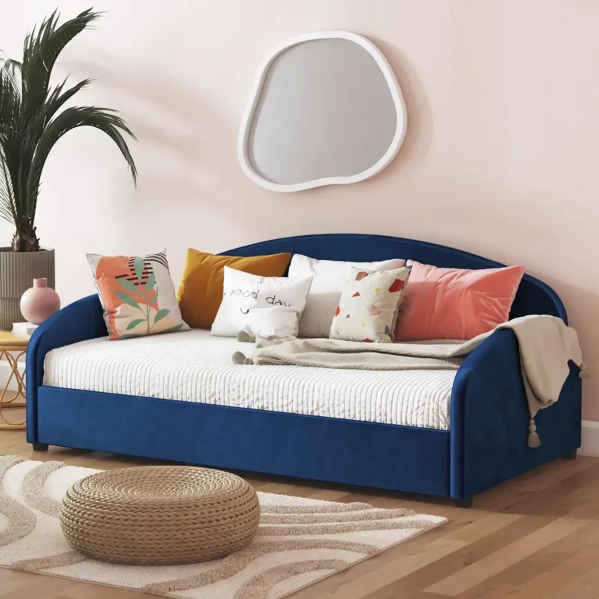 Moon Velvet Upholstered Daybed with Rounded Headboard