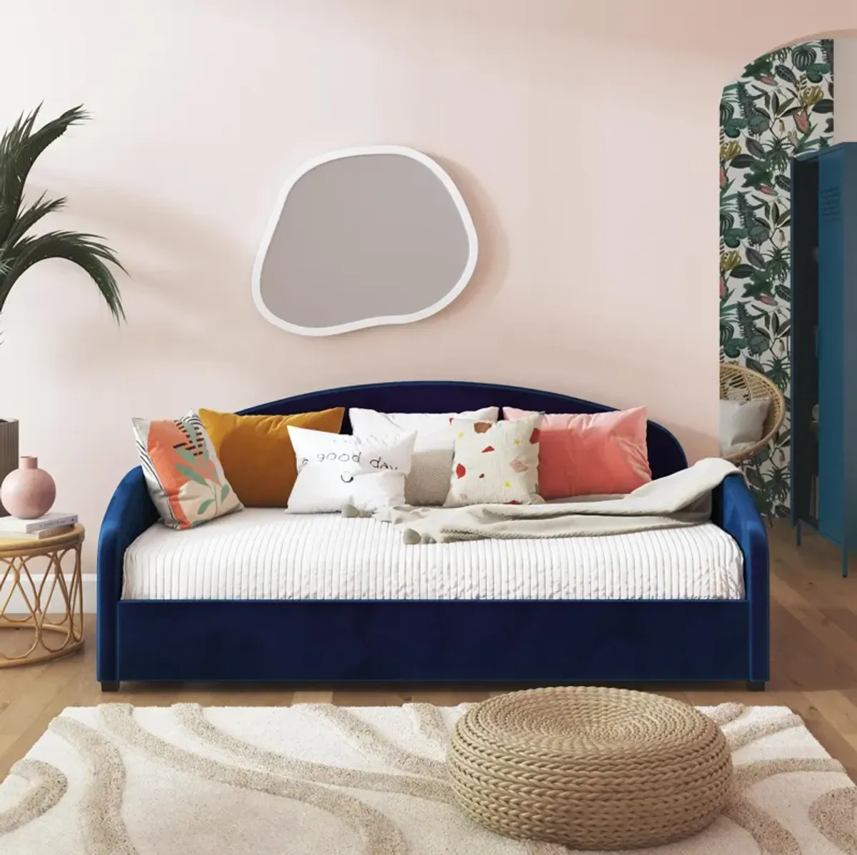 Moon Velvet Upholstered Daybed with Rounded Headboard