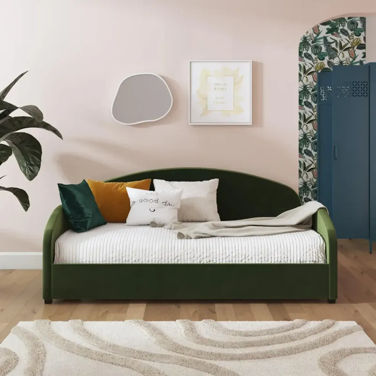 Moon Velvet Upholstered Daybed with Rounded Headboard