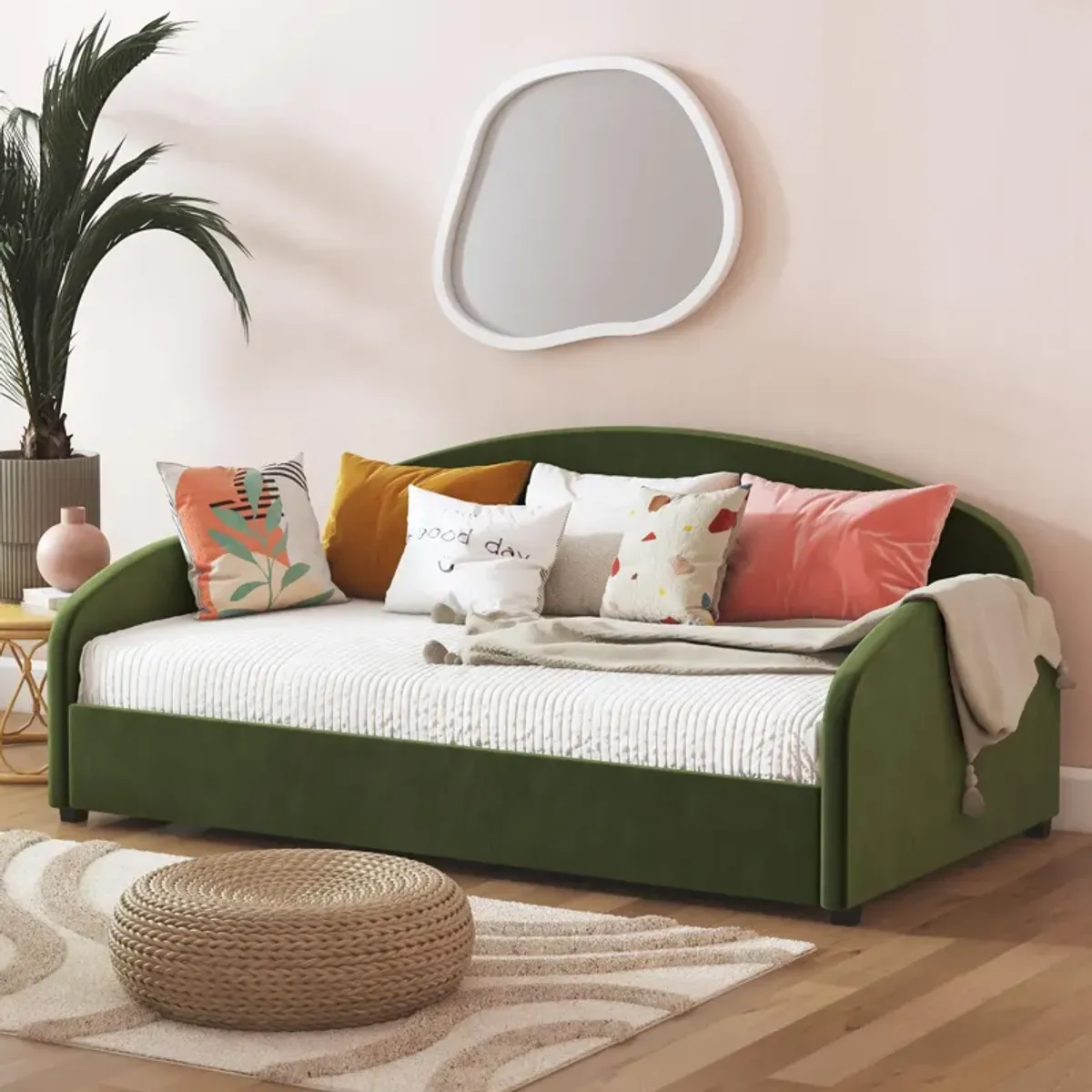 Moon Velvet Upholstered Daybed with Rounded Headboard