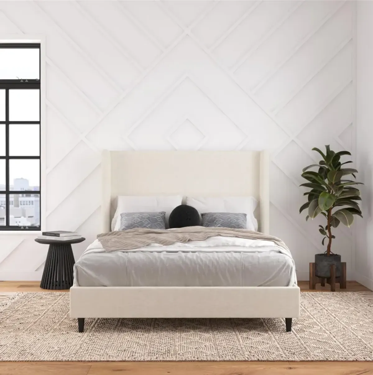 Eveline Upholstered Wingback Bed