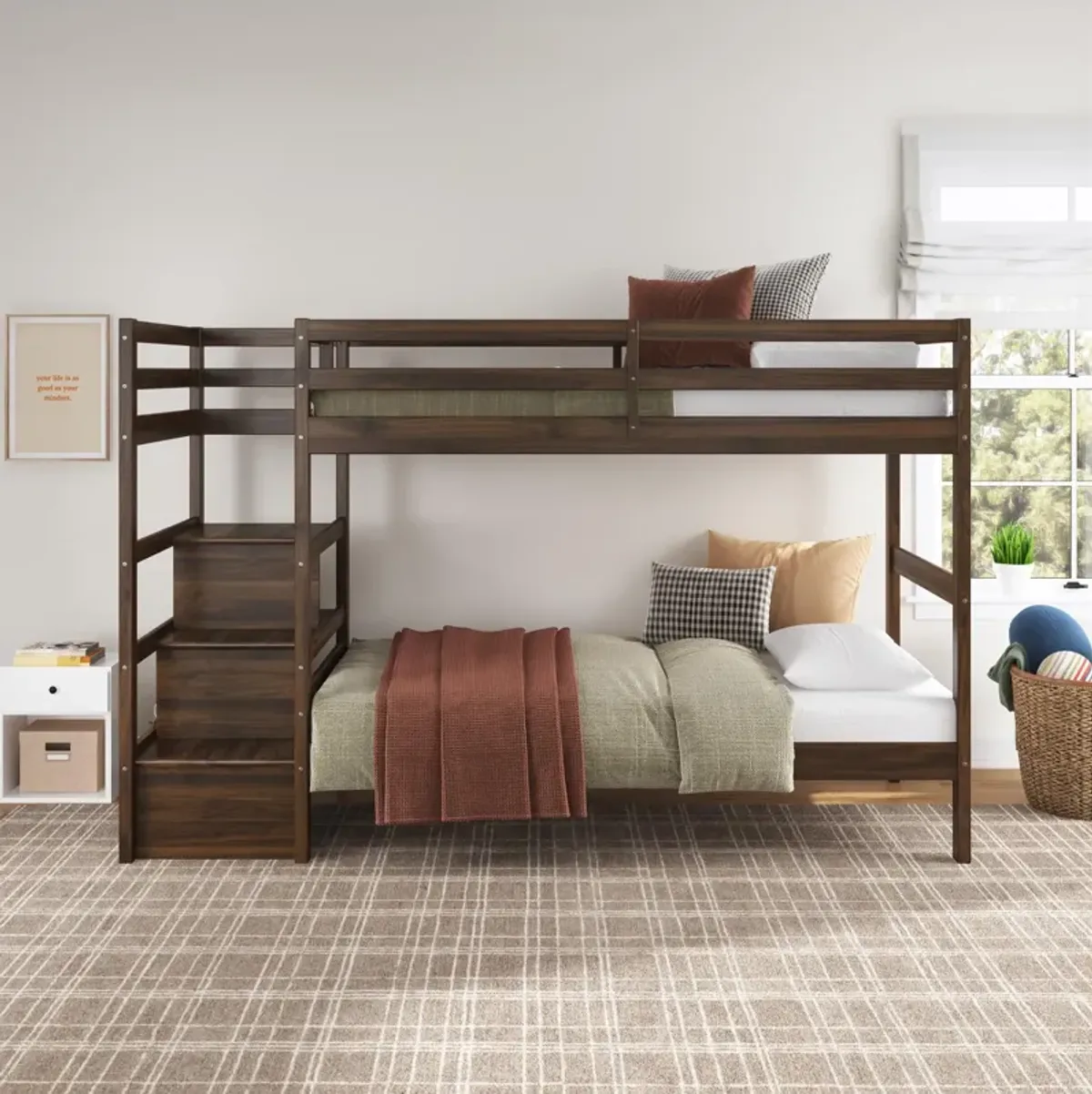 Zaire Wood Bunk Bed with Stairs and Shelves