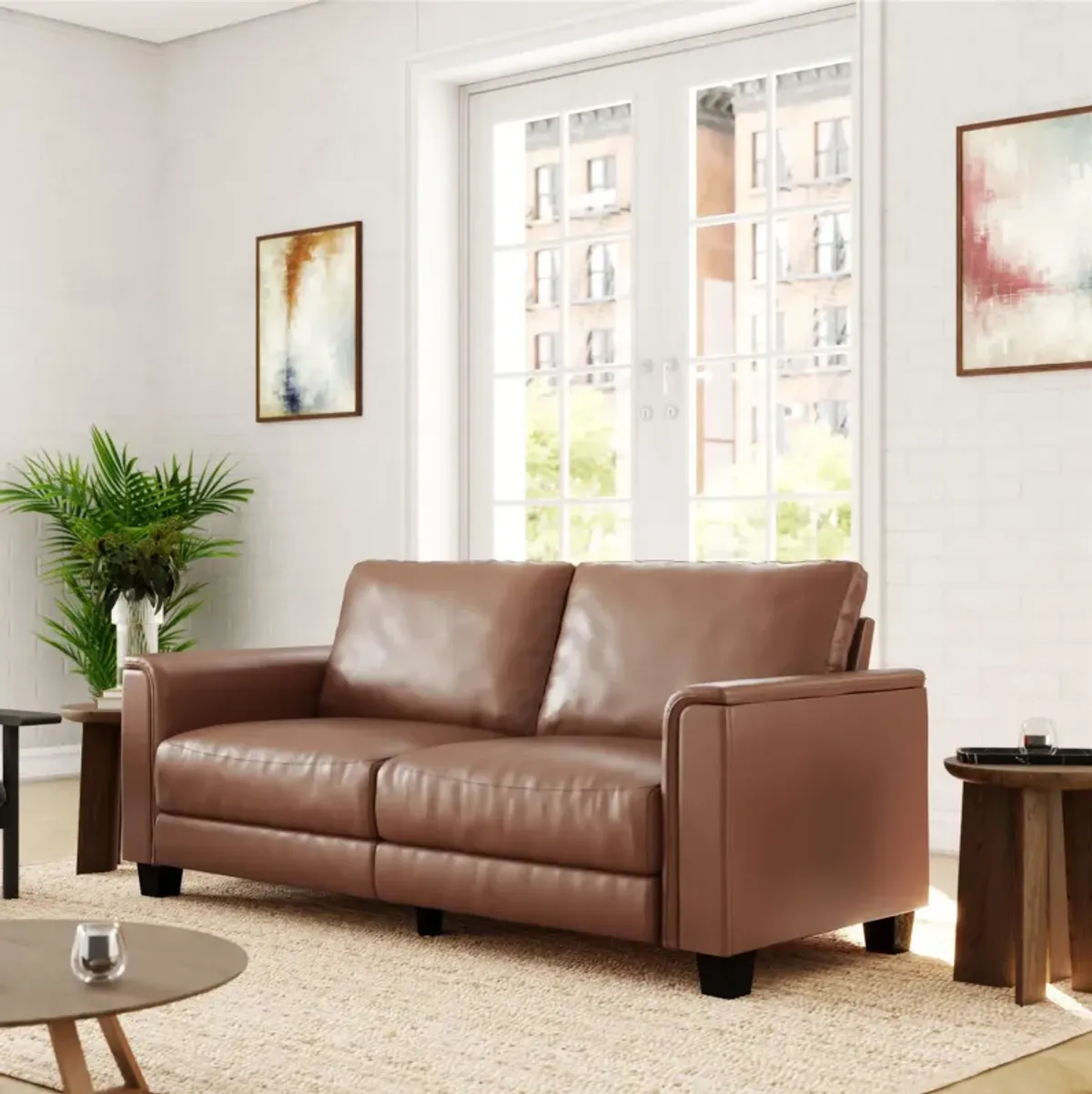 Colton 3 Seater Upholstered Leather Fabric Sofa