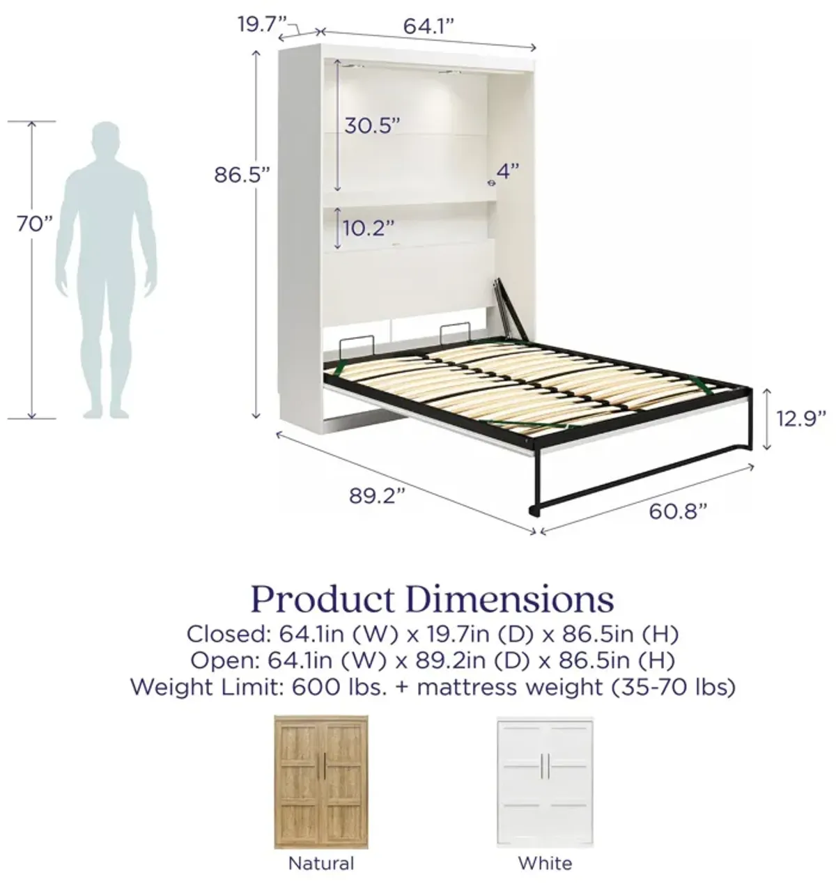 Impressions Murphy Bed with Touch Sensor LED Lighting & Gallery Shelf