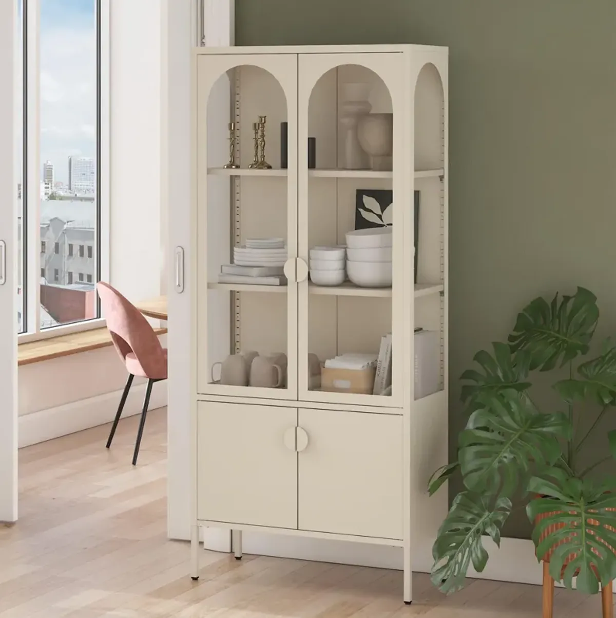 Chloe Tall Metal Display Cabinet with 2 Arched Glass Doors