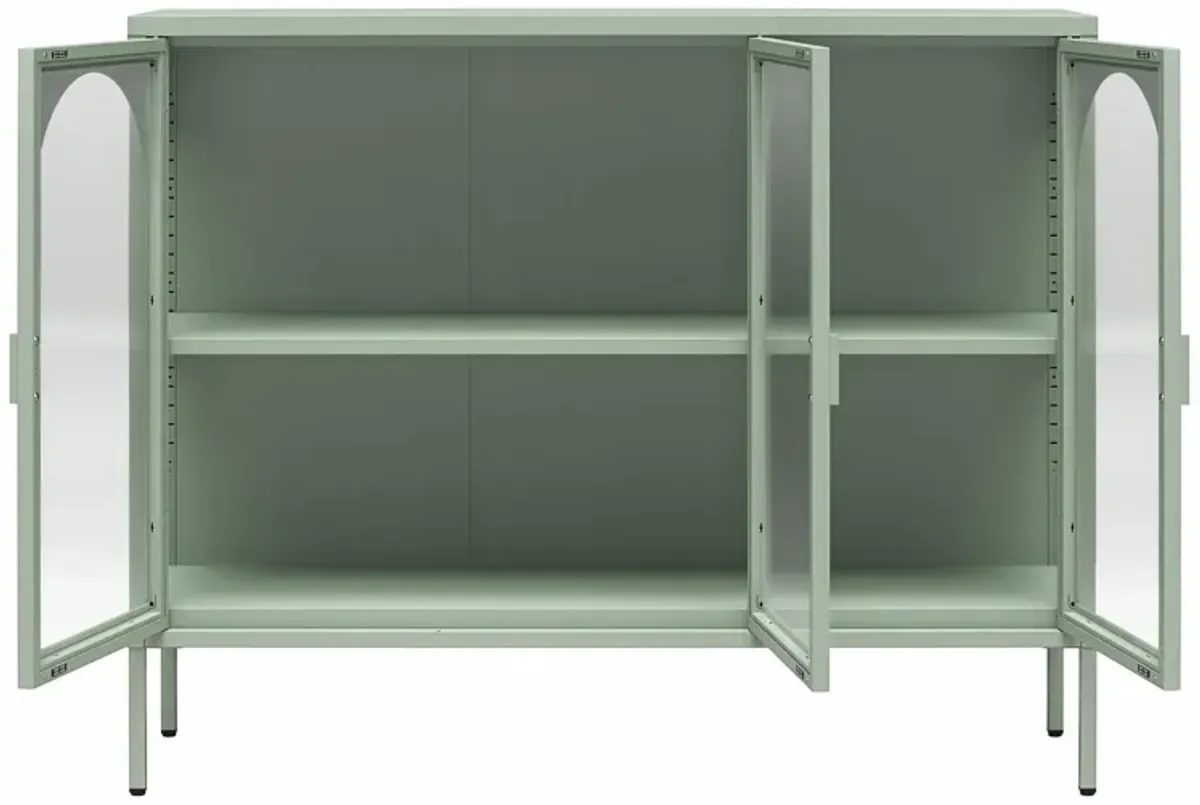 Chloe Metal Accent Cabinet With 3 Arched Glass Doors