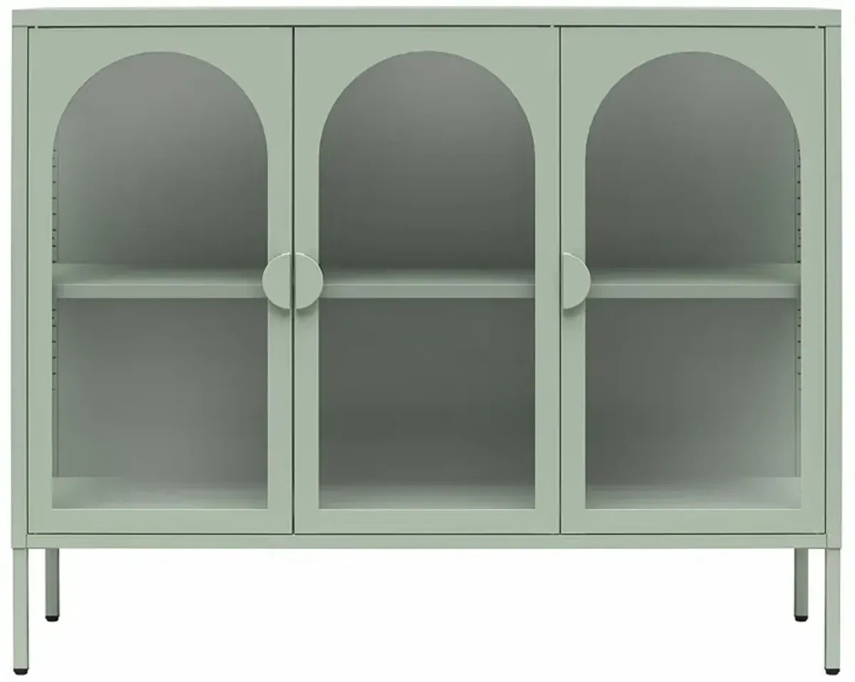 Chloe Metal Accent Cabinet With 3 Arched Glass Doors