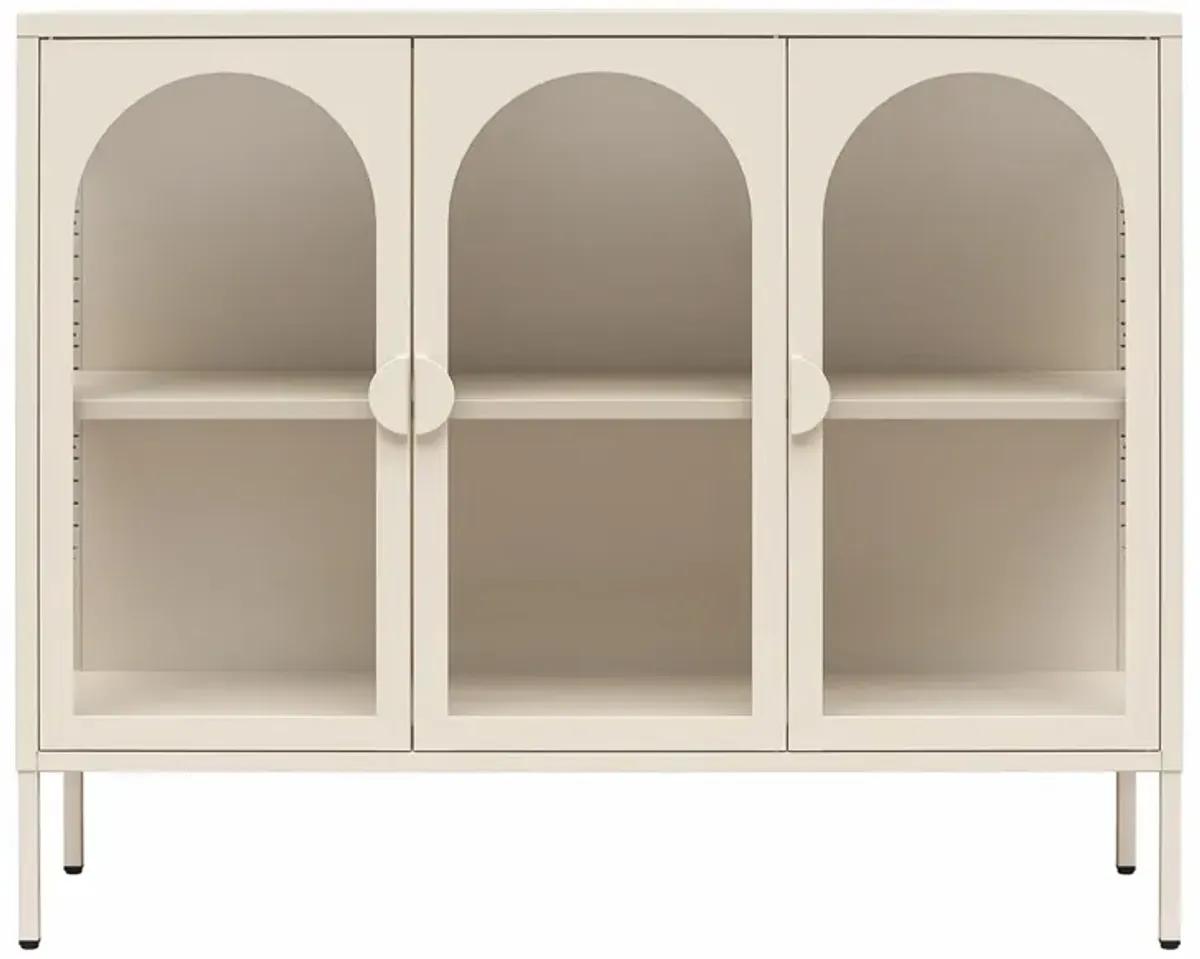 Chloe Metal Accent Cabinet With 3 Arched Glass Doors