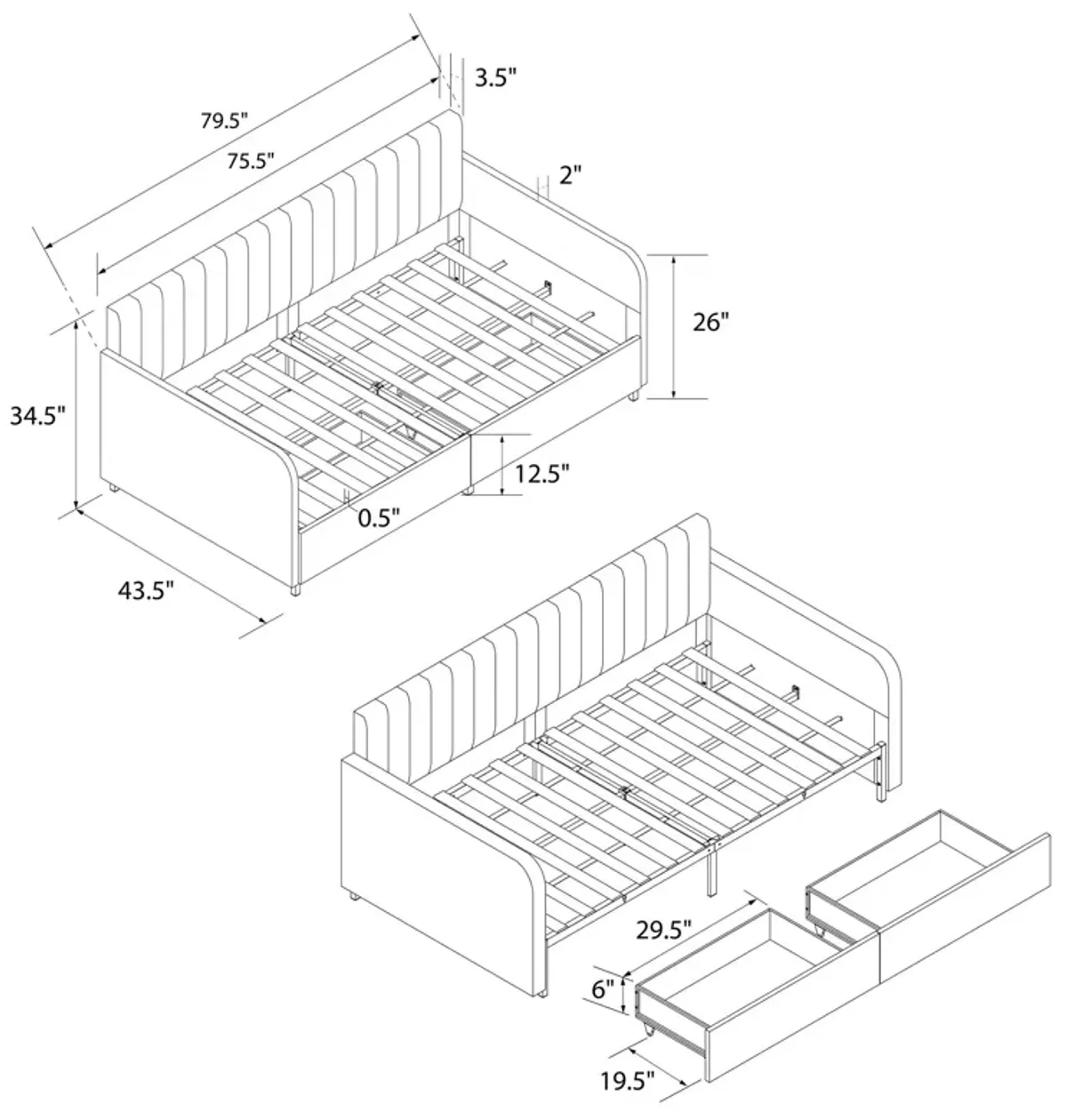 Stratford Upholstered Daybed with Storage Drawers