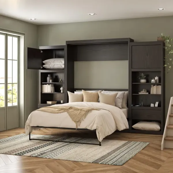 Paramount Murphy Bed Bundle with 2 Bedside Bookcase Cabinets & Slide-Out Nightstands
