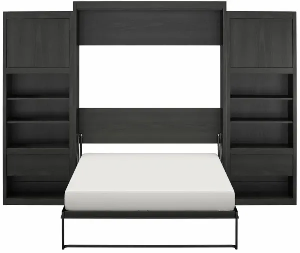 Paramount Murphy Bed Bundle with 2 Bedside Bookcase Cabinets & Slide-Out Nightstands