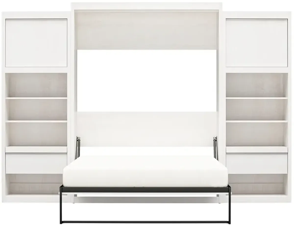 Paramount Murphy Bed Bundle with 2 Bedside Bookcase Cabinets & Slide-Out Nightstands