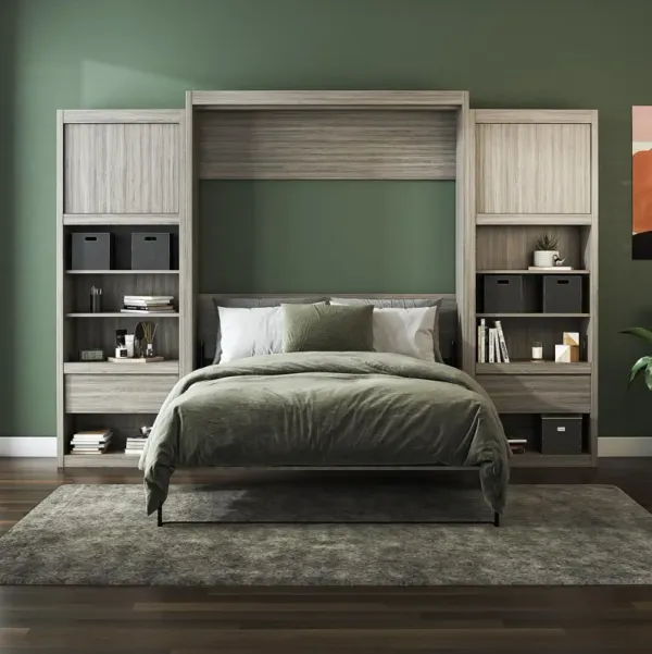 Paramount Murphy Bed Bundle with 2 Bedside Bookcase Cabinets & Slide-Out Nightstands