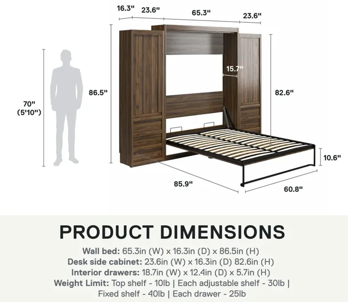 Paramount Murphy Bed Bundle with 2 Armoire Side Cabinets