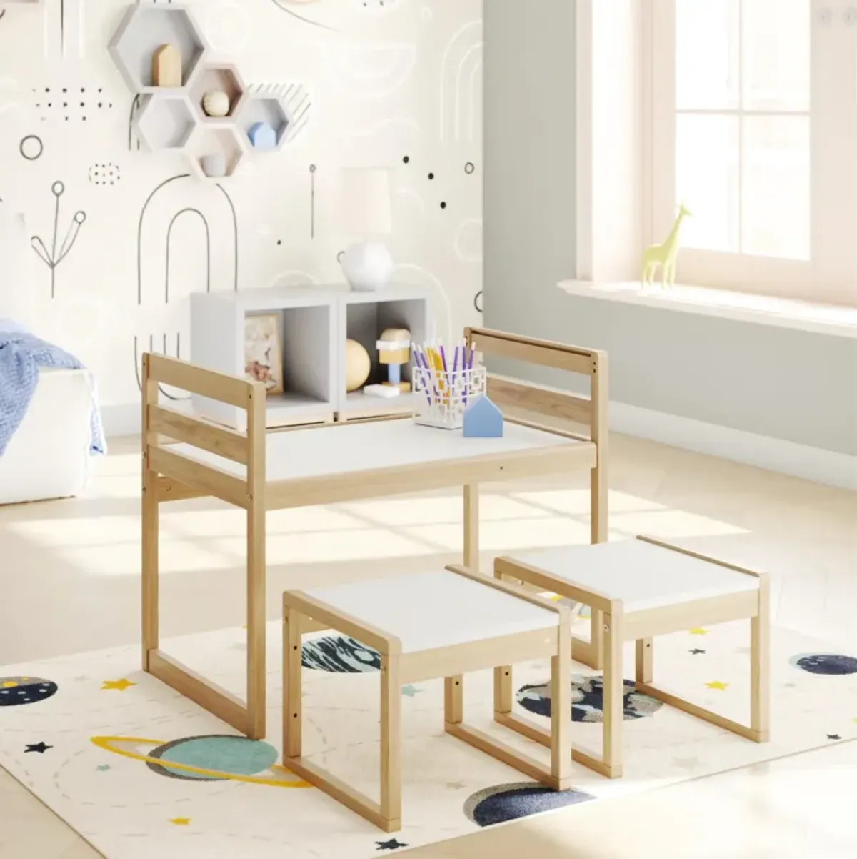 Signy Kids Table and 2 Chairs Set with Adjustable Heights