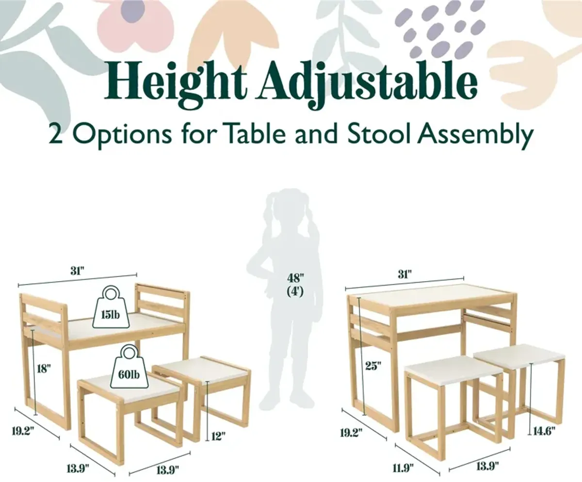 Signy Kids Table and 2 Chairs Set with Adjustable Heights