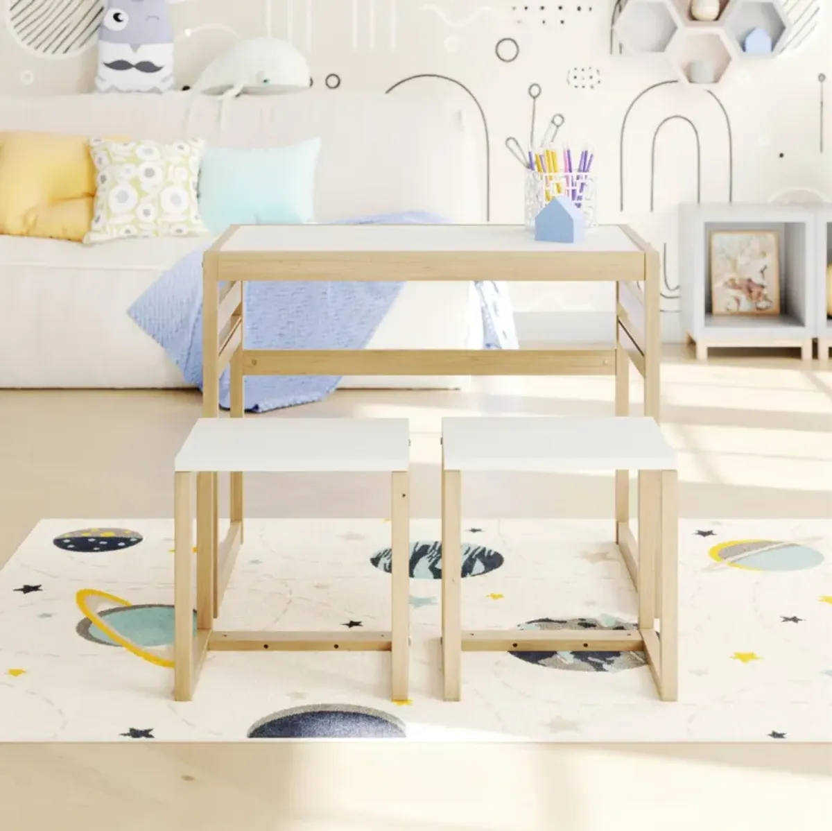 Signy Kids Table and 2 Chairs Set with Adjustable Heights