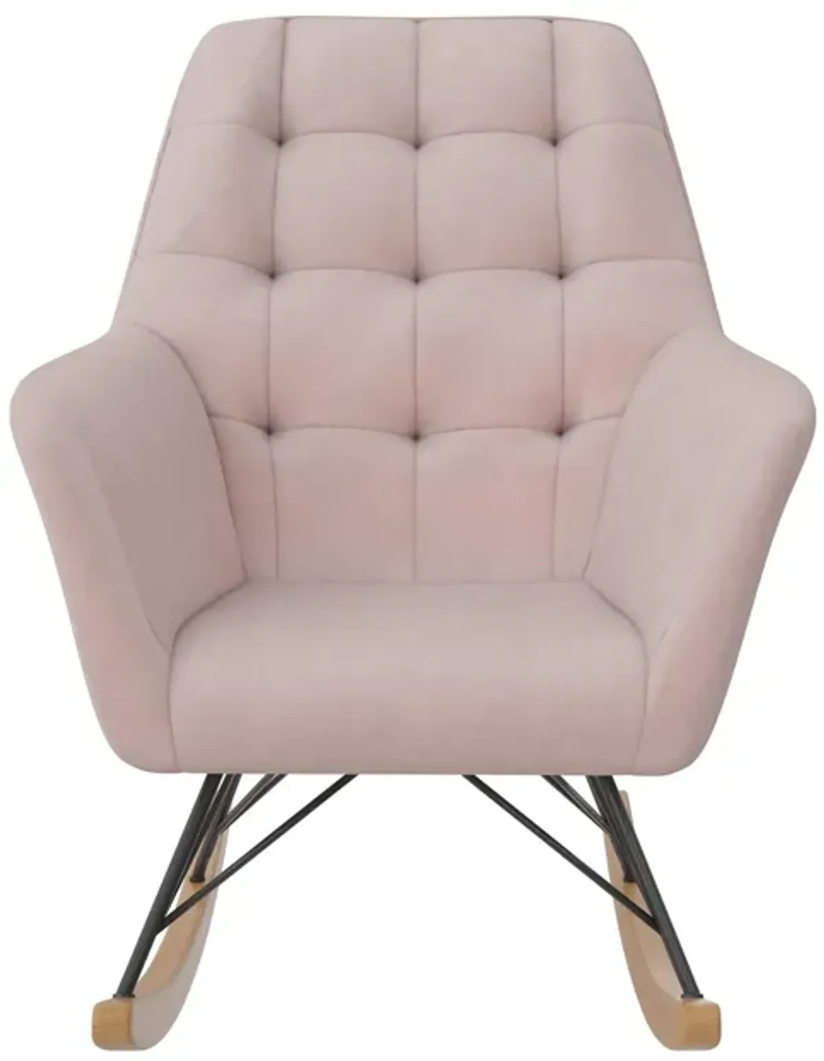 Raven Upholstered Rocker with Square Tufted Detailing and Wood Legs