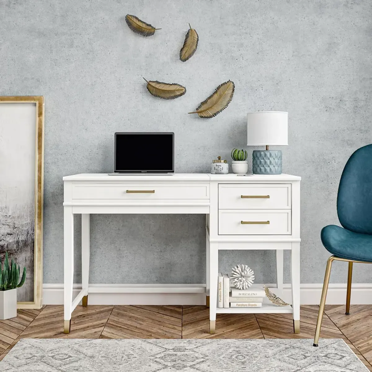 Westerleigh Lift-Top Computer Desk with Gold Accents