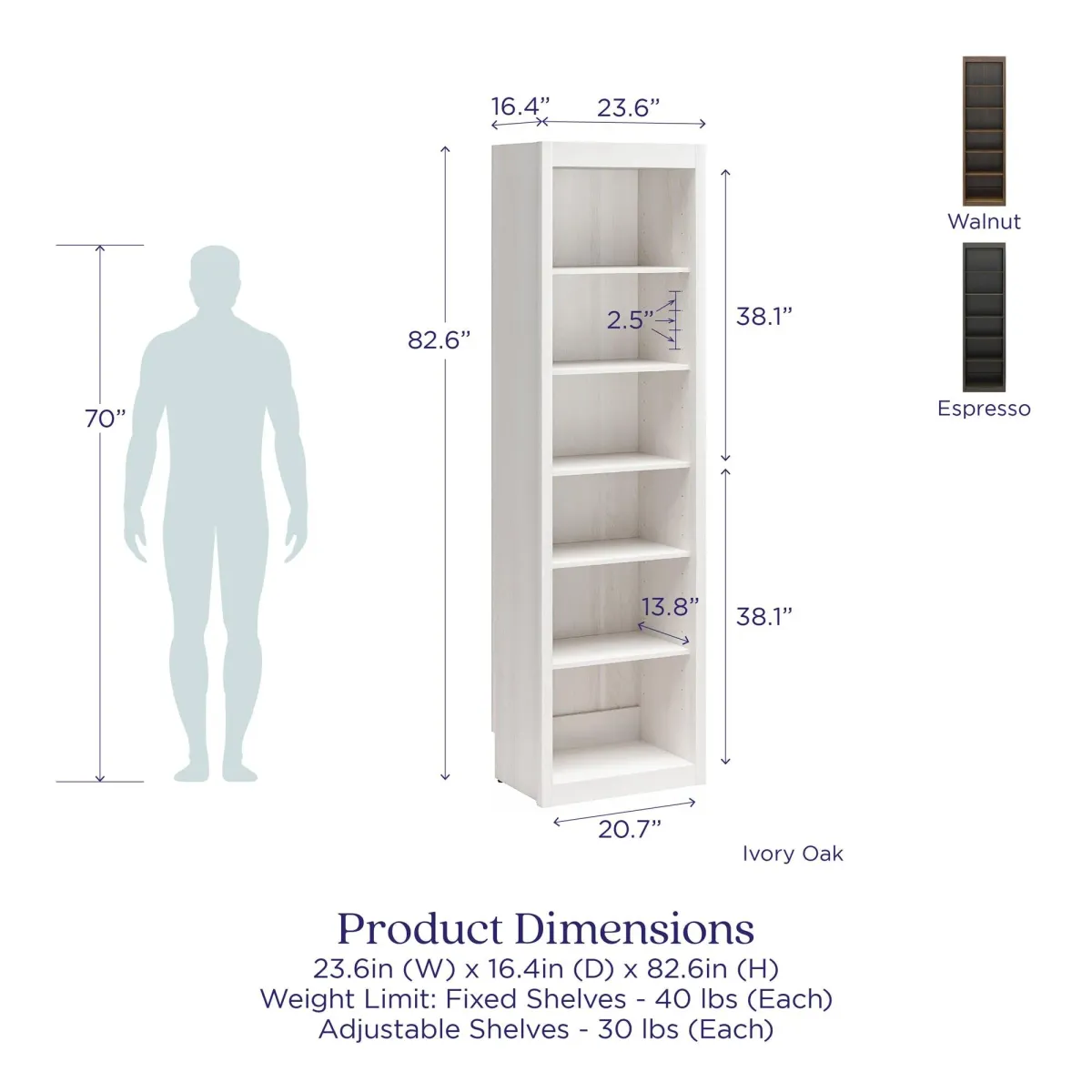 Paramount Tall 6-Shelf Open Storage Tower Bookcase