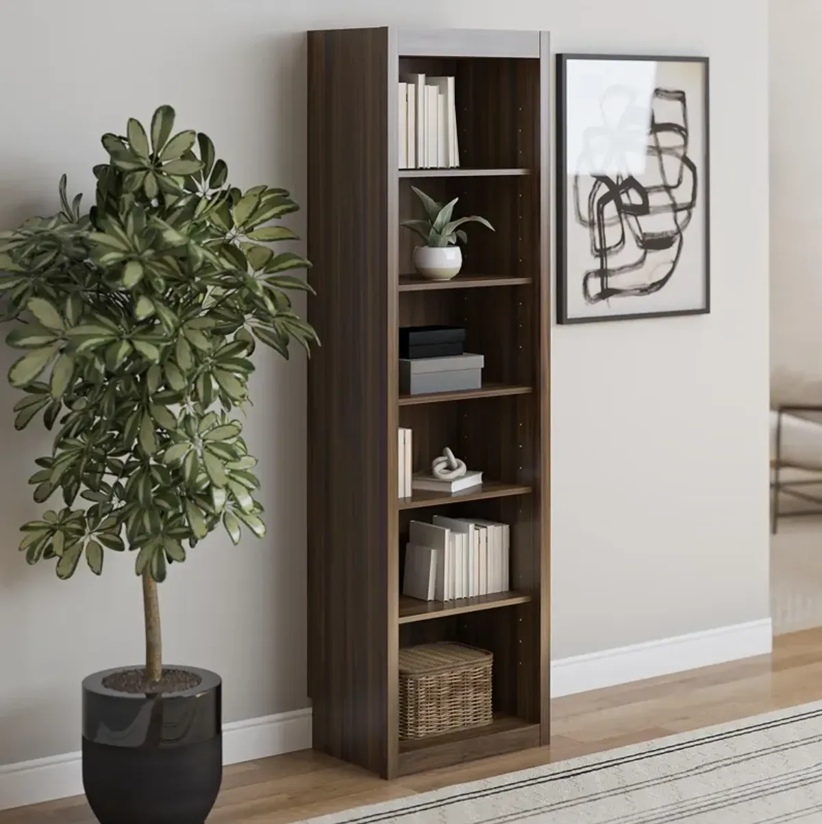 Paramount Tall 6-Shelf Open Storage Tower Bookcase