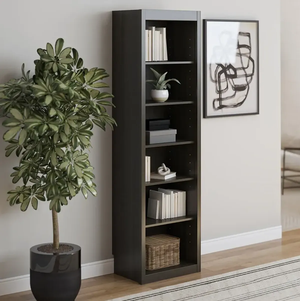 Paramount Tall 6-Shelf Open Storage Tower Bookcase