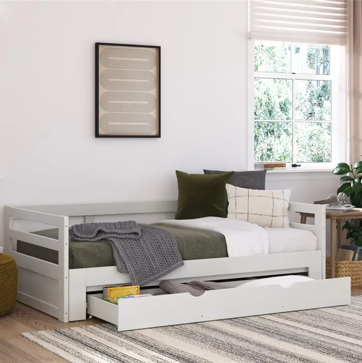 Rhodes Twin to King Wood Daybed with Storage Drawer