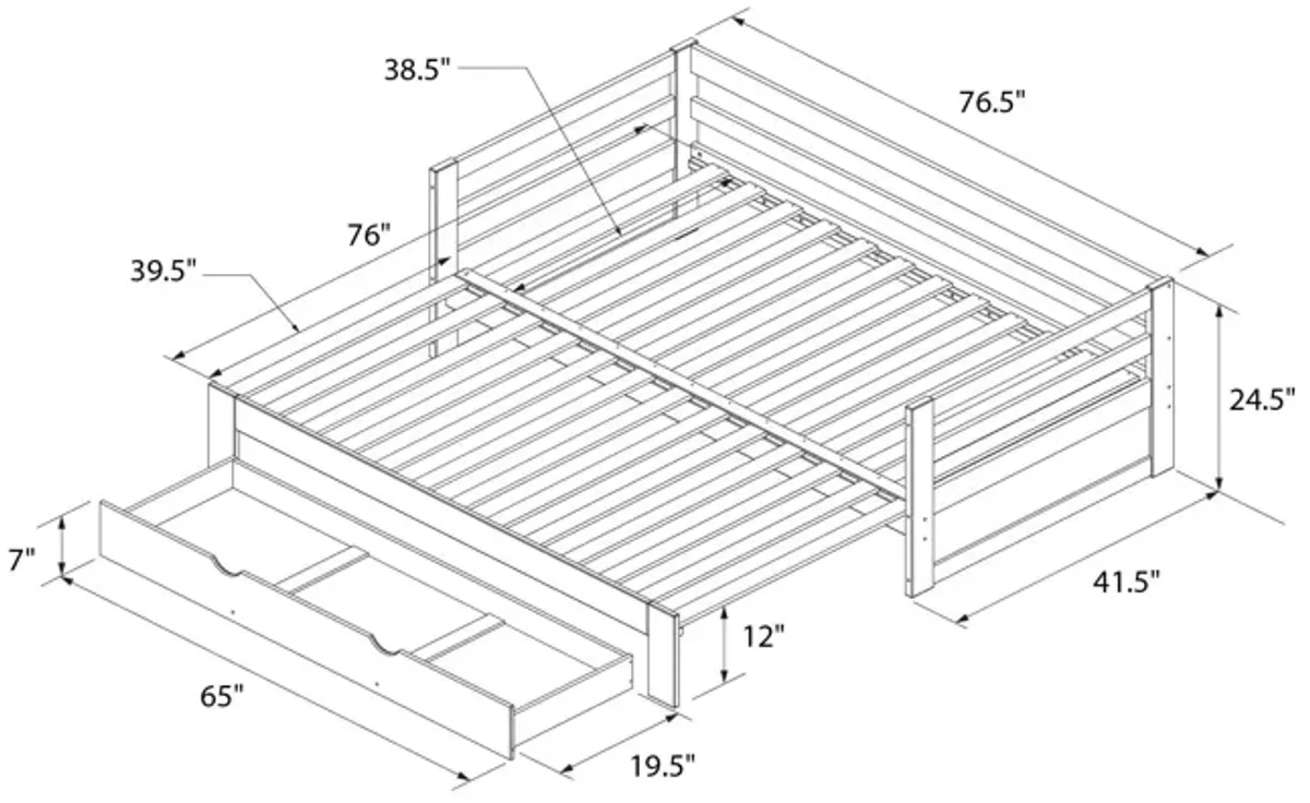 Rhodes Twin to King Wood Daybed with Storage Drawer