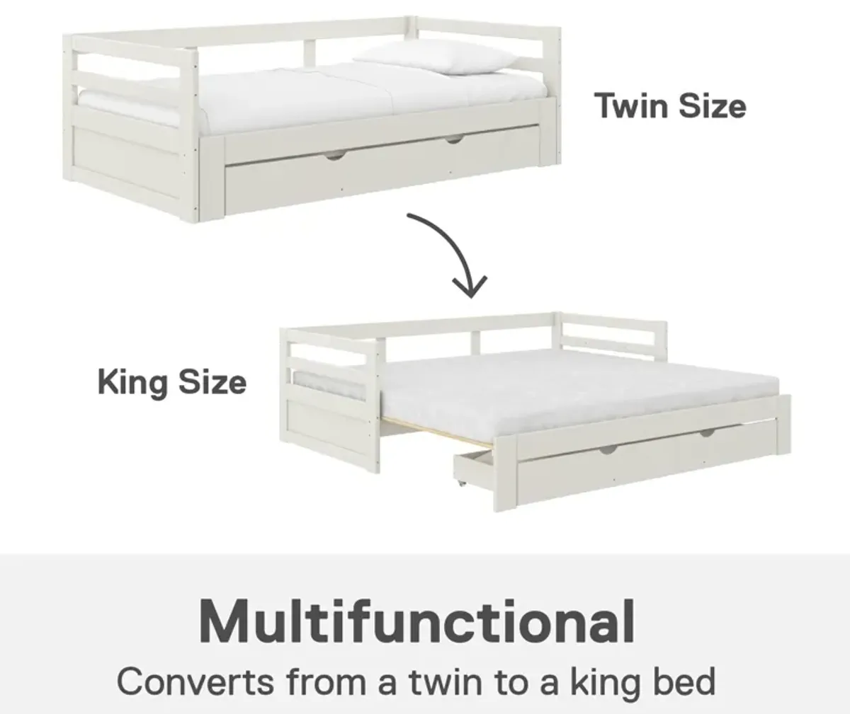 Rhodes Twin to King Wood Daybed with Storage Drawer