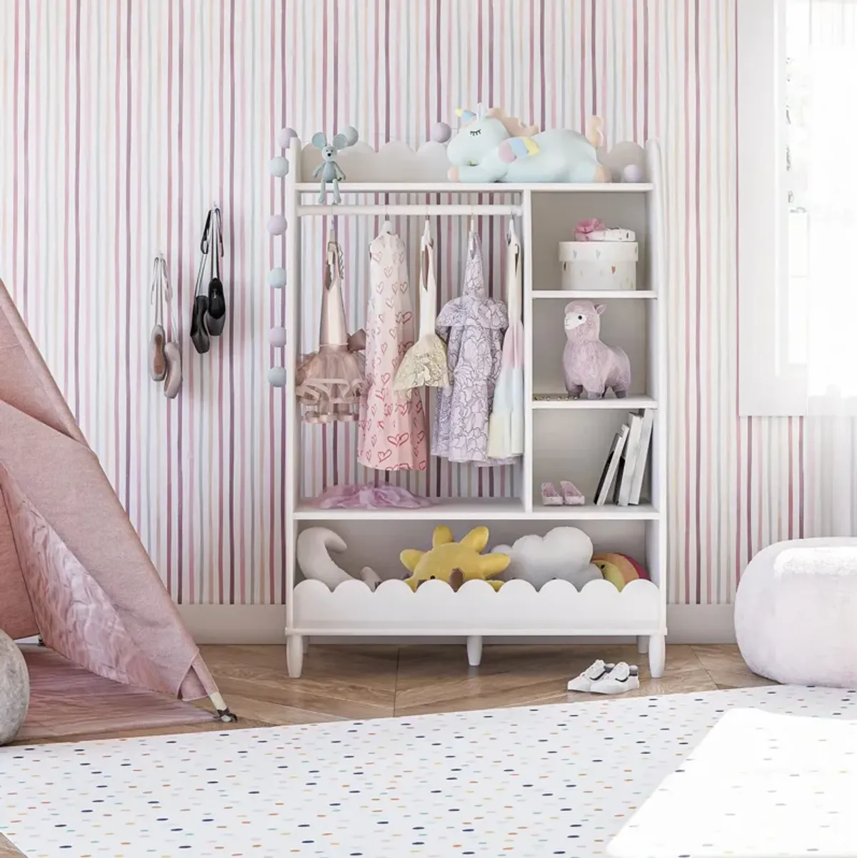 Cloud Kids Dress Up Storage and Clothing Rack with Toy Organizer and Shelves