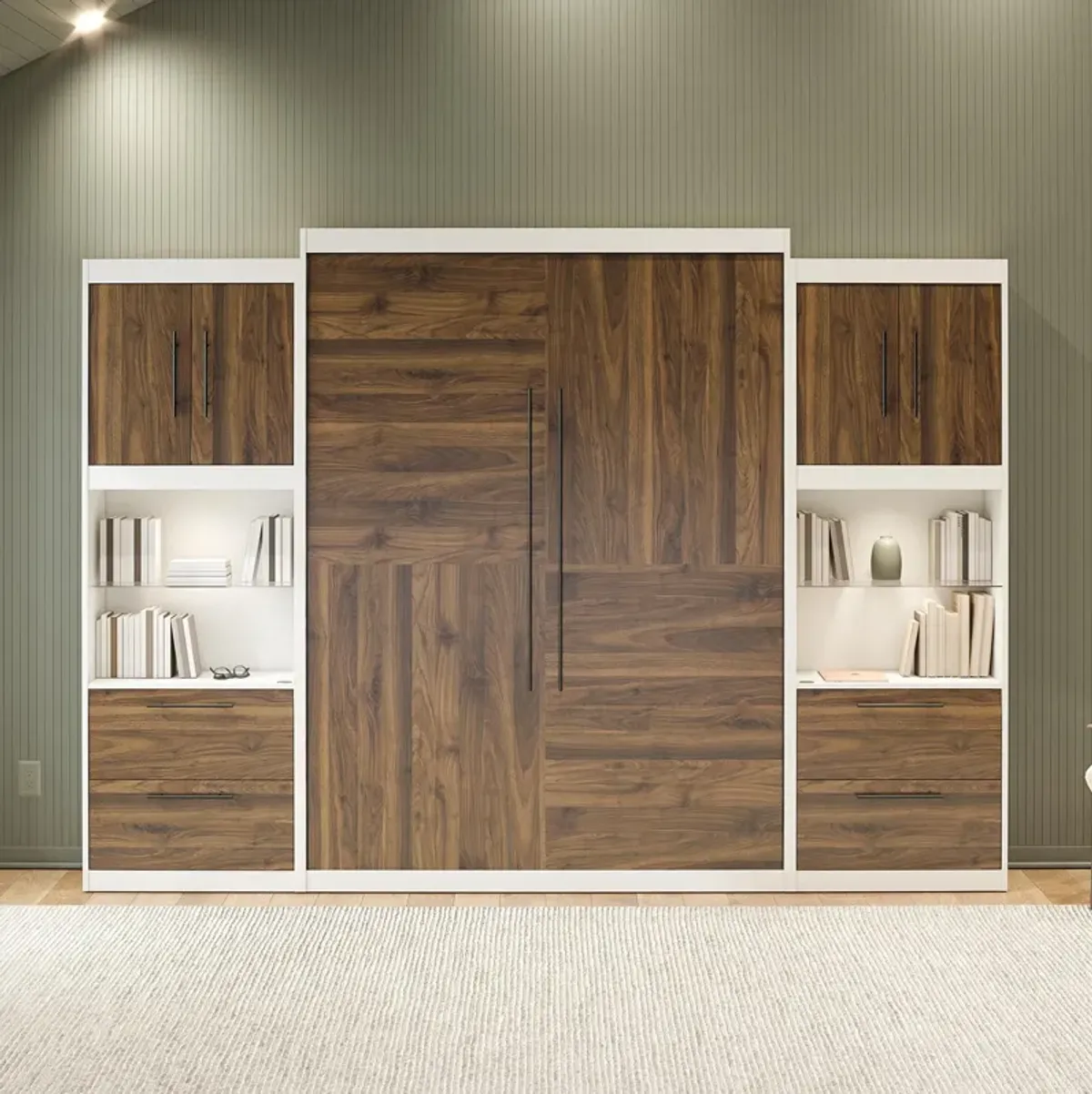 Pinnacle Murphy Bed Bundle with 2 Side Cabinets & Touch Sensor LED Lighting