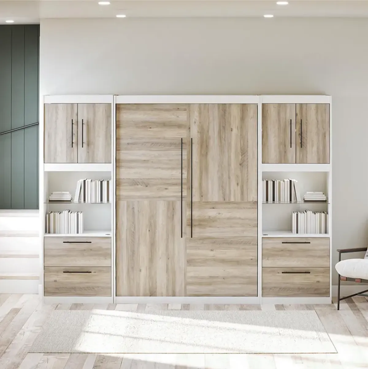 Pinnacle Murphy Bed Bundle with 2 Side Cabinets & Touch Sensor LED Lighting