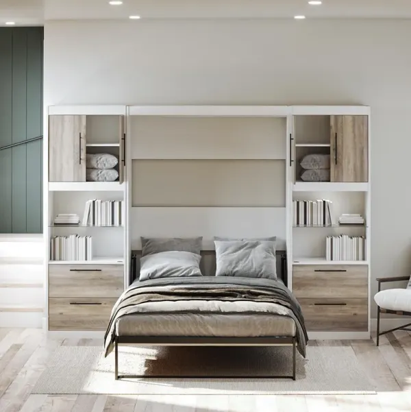 Pinnacle Murphy Bed Bundle with 2 Side Cabinets & Touch Sensor LED Lighting