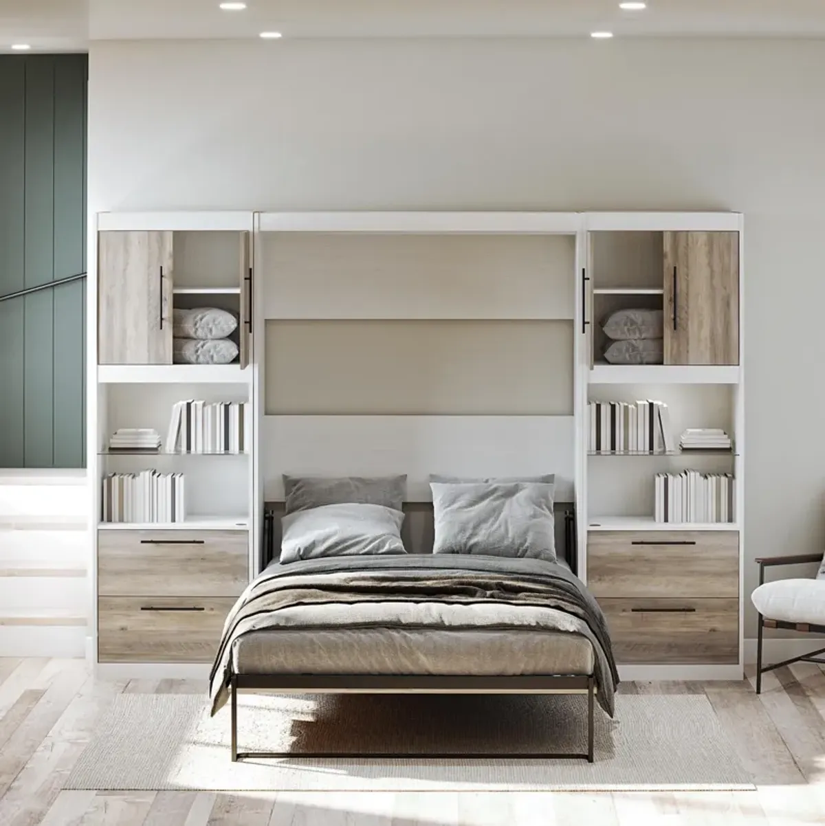 Pinnacle Murphy Bed Bundle with 2 Side Cabinets & Touch Sensor LED Lighting