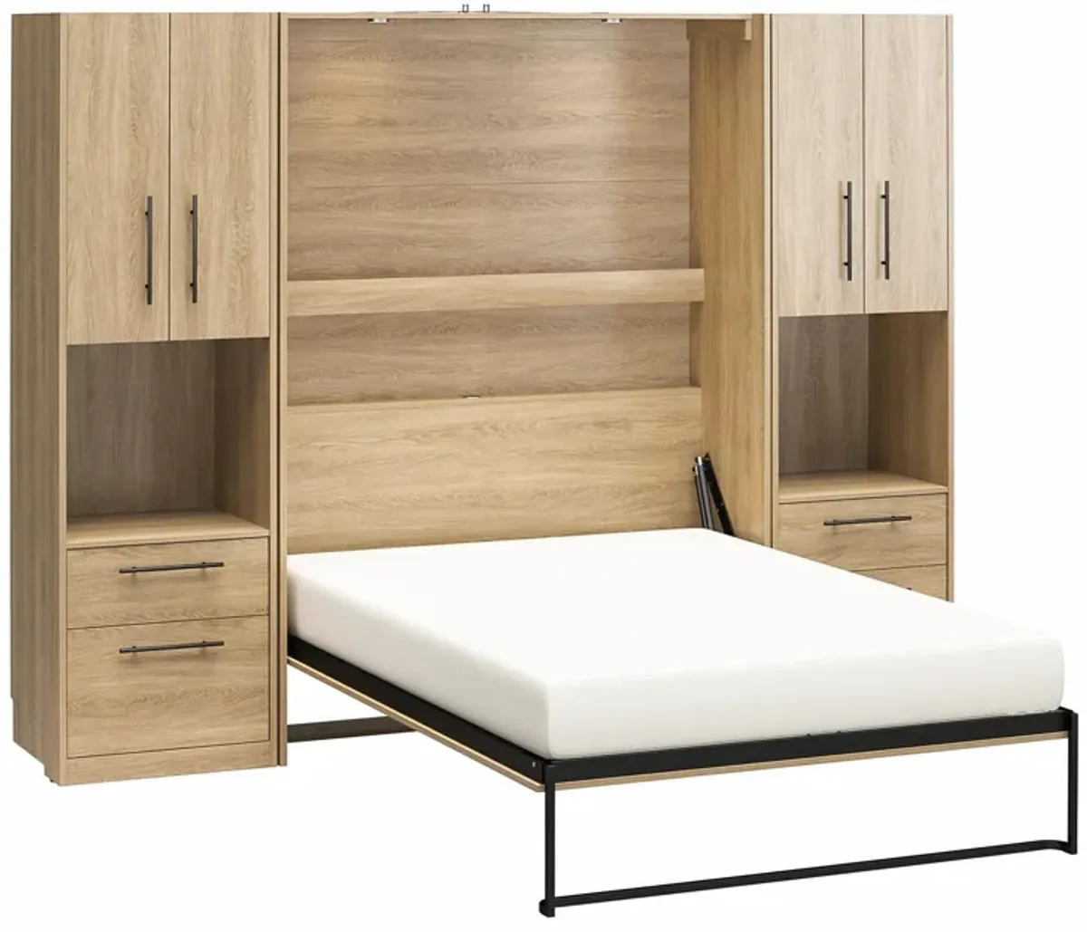 Holly Hills Murphy Bed with 2 Bedside Wardrobe Storage Cabinets