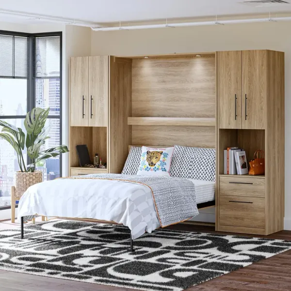 Holly Hills Murphy Bed with 2 Bedside Wardrobe Storage Cabinets