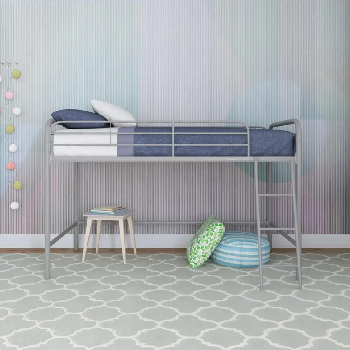 Jett Junior Full Metal Loft Bed with 3 Step Ladder