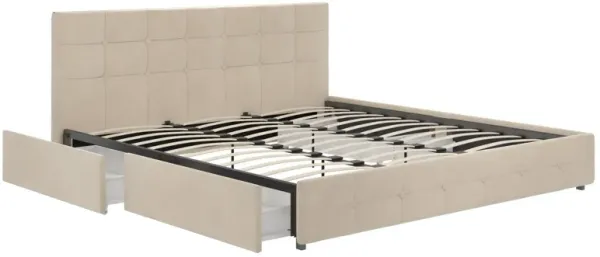 Rose Upholstered Bed with Button Tufted Detail and Storage Drawers