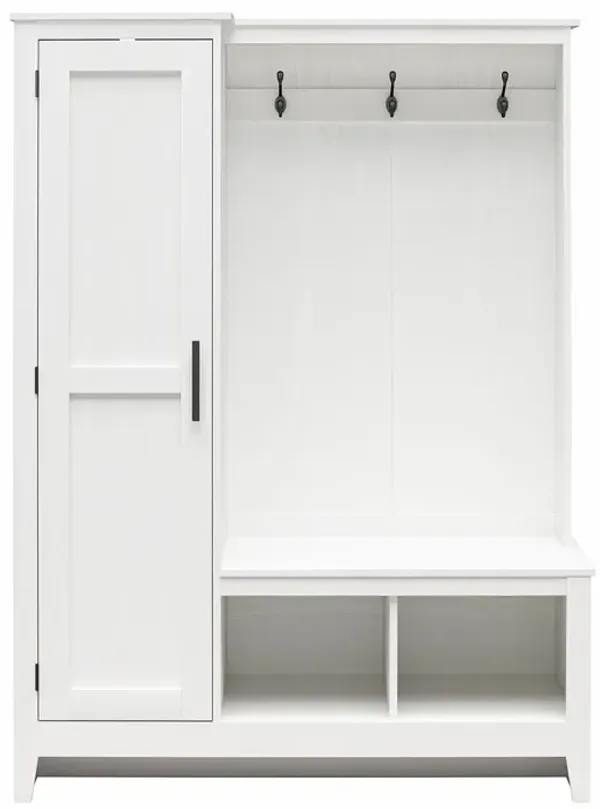 Farmhouse Entryway Hall Tree with Bench, Federal White